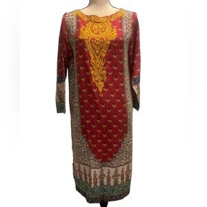 Women’s Kaftan Print Pret Pakistani Midi Dress medium Nishat Linen